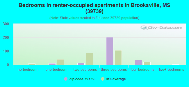 Bedrooms in renter-occupied apartments in Brooksville, MS (39739) 