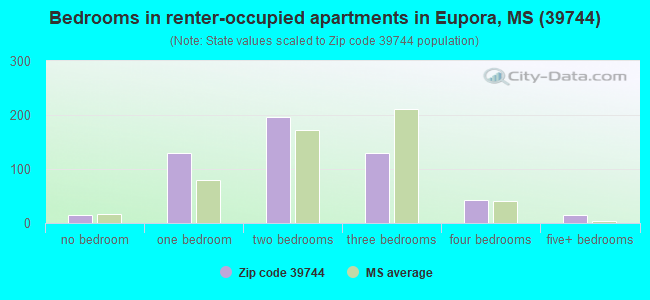 Bedrooms in renter-occupied apartments in Eupora, MS (39744) 