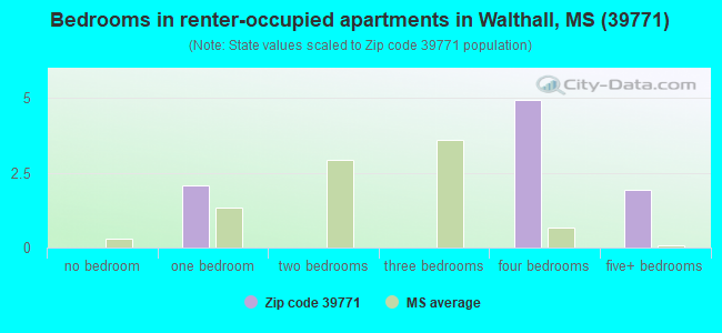 Bedrooms in renter-occupied apartments in Walthall, MS (39771) 