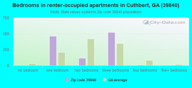 Bedrooms in renter-occupied apartments in Cuthbert, GA (39840) 