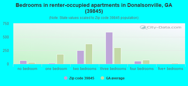 Bedrooms in renter-occupied apartments in Donalsonville, GA (39845) 