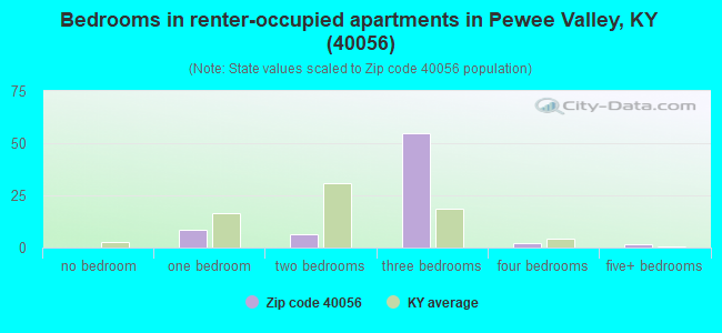 Bedrooms in renter-occupied apartments in Pewee Valley, KY (40056) 