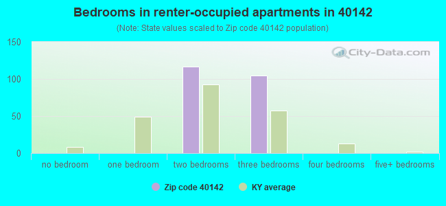 Bedrooms in renter-occupied apartments in 40142 