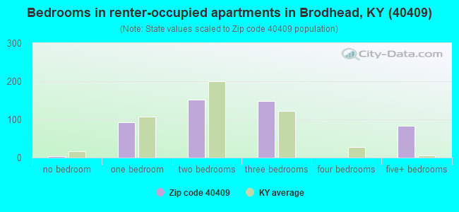 Bedrooms in renter-occupied apartments in Brodhead, KY (40409) 