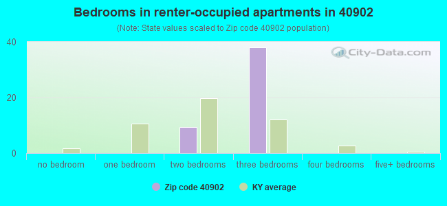 Bedrooms in renter-occupied apartments in 40902 