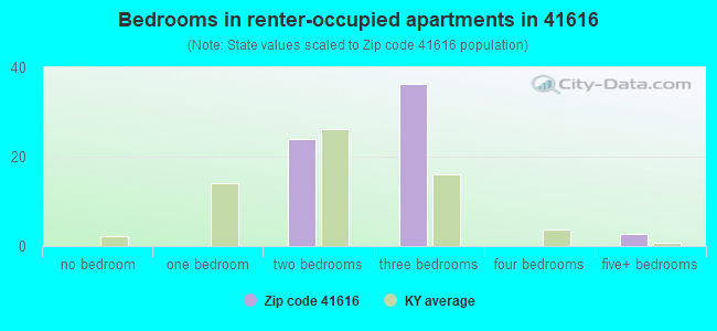 Bedrooms in renter-occupied apartments in 41616 