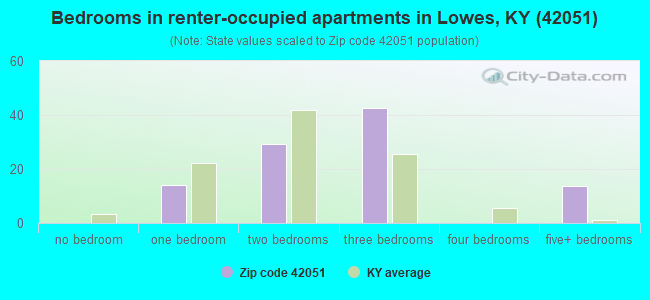 Bedrooms in renter-occupied apartments in Lowes, KY (42051) 