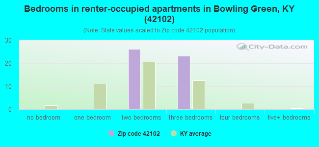 Bedrooms in renter-occupied apartments in Bowling Green, KY (42102) 