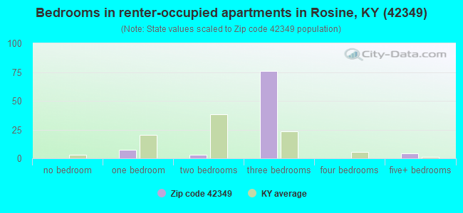 Bedrooms in renter-occupied apartments in Rosine, KY (42349) 