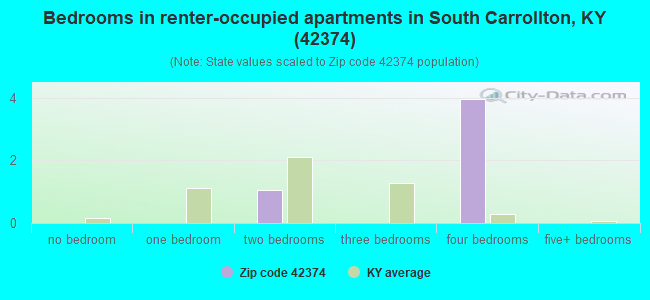 Bedrooms in renter-occupied apartments in South Carrollton, KY (42374) 