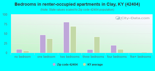 Bedrooms in renter-occupied apartments in Clay, KY (42404) 