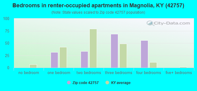 Bedrooms in renter-occupied apartments in Magnolia, KY (42757) 