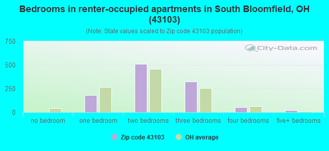 Bedrooms in renter-occupied apartments in South Bloomfield, OH (43103) 