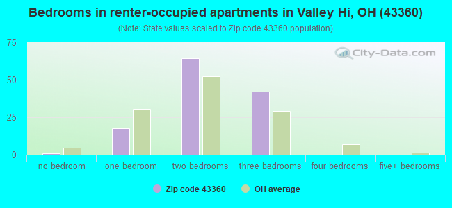 Bedrooms in renter-occupied apartments in Valley Hi, OH (43360) 