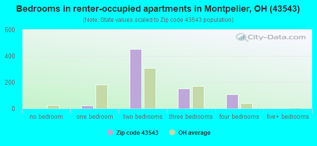 Bedrooms in renter-occupied apartments in Montpelier, OH (43543) 