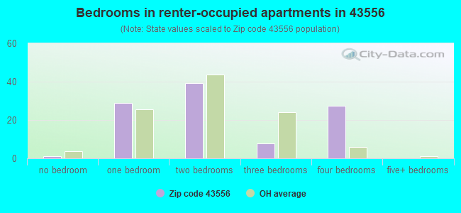 Bedrooms in renter-occupied apartments in 43556 