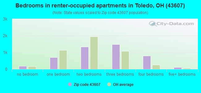 Bedrooms in renter-occupied apartments in Toledo, OH (43607) 