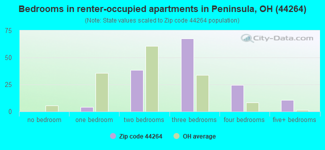 Bedrooms in renter-occupied apartments in Peninsula, OH (44264) 