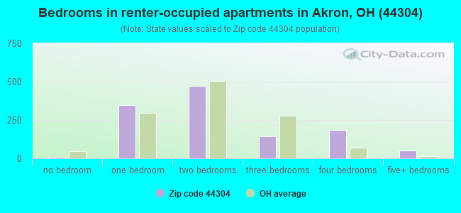 Bedrooms in renter-occupied apartments in Akron, OH (44304) 