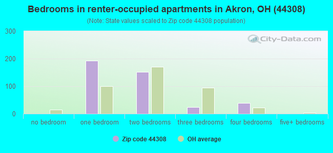 Bedrooms in renter-occupied apartments in Akron, OH (44308) 