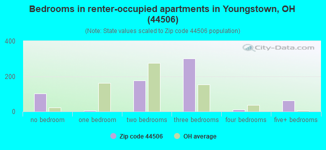 Bedrooms in renter-occupied apartments in Youngstown, OH (44506) 