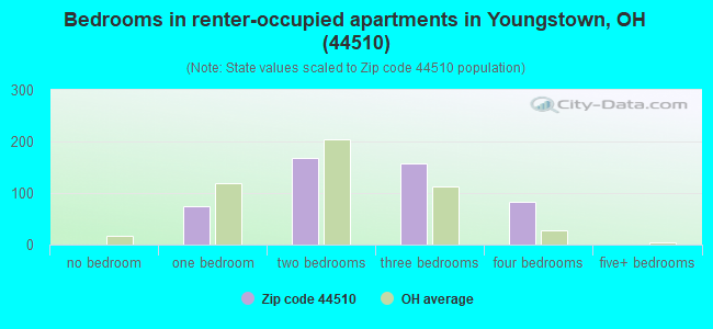 Bedrooms in renter-occupied apartments in Youngstown, OH (44510) 
