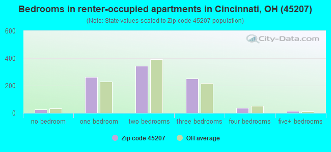 Bedrooms in renter-occupied apartments in Cincinnati, OH (45207) 