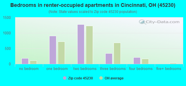 Bedrooms in renter-occupied apartments in Cincinnati, OH (45230) 