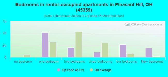 Bedrooms in renter-occupied apartments in Pleasant Hill, OH (45359) 