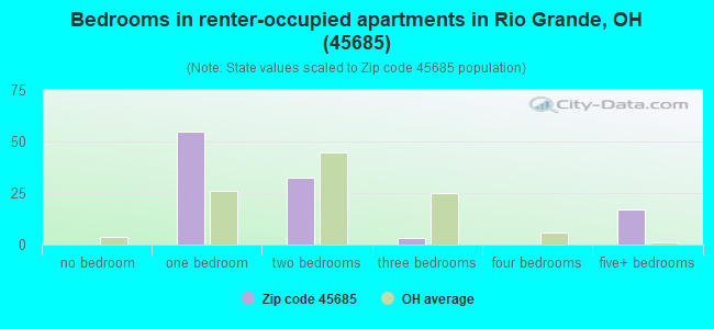 Bedrooms in renter-occupied apartments in Rio Grande, OH (45685) 