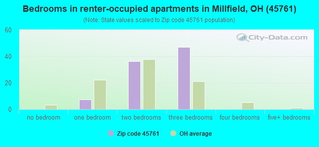 Bedrooms in renter-occupied apartments in Millfield, OH (45761) 