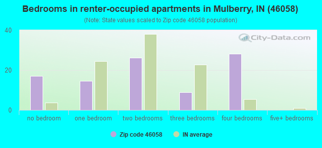 Bedrooms in renter-occupied apartments in Mulberry, IN (46058) 