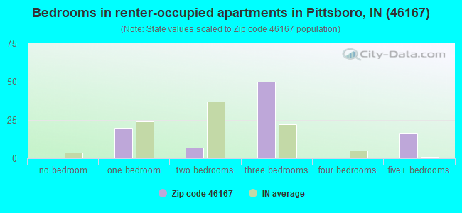 Bedrooms in renter-occupied apartments in Pittsboro, IN (46167) 