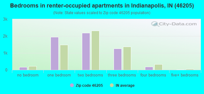 Bedrooms in renter-occupied apartments in Indianapolis, IN (46205) 