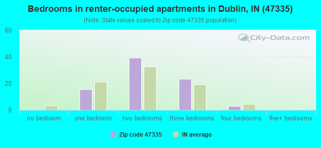 Bedrooms in renter-occupied apartments in Dublin, IN (47335) 