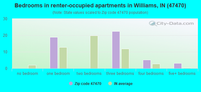Bedrooms in renter-occupied apartments in Williams, IN (47470) 