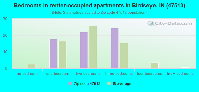 Bedrooms in renter-occupied apartments in Birdseye, IN (47513) 