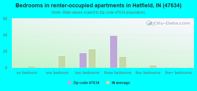 Bedrooms in renter-occupied apartments in Hatfield, IN (47634) 