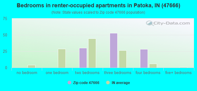 Bedrooms in renter-occupied apartments in Patoka, IN (47666) 