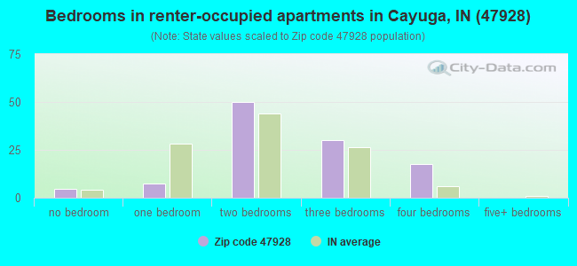 Bedrooms in renter-occupied apartments in Cayuga, IN (47928) 