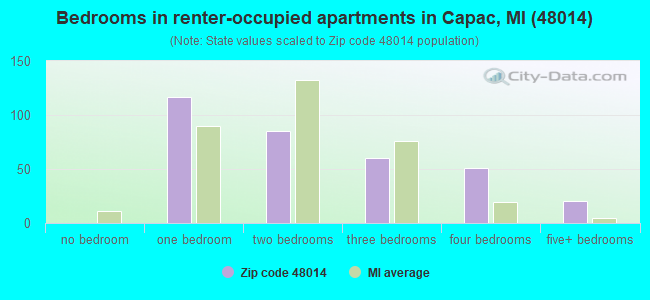 Bedrooms in renter-occupied apartments in Capac, MI (48014) 