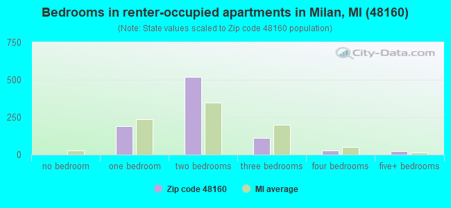 Bedrooms in renter-occupied apartments in Milan, MI (48160) 