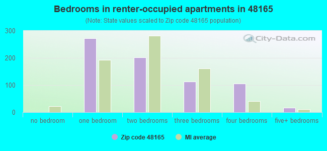 Bedrooms in renter-occupied apartments in 48165 