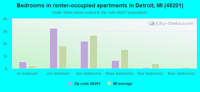 Bedrooms in renter-occupied apartments in Detroit, MI (48201) 