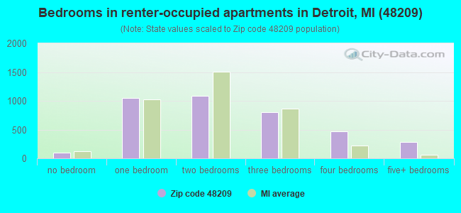 Bedrooms in renter-occupied apartments in Detroit, MI (48209) 