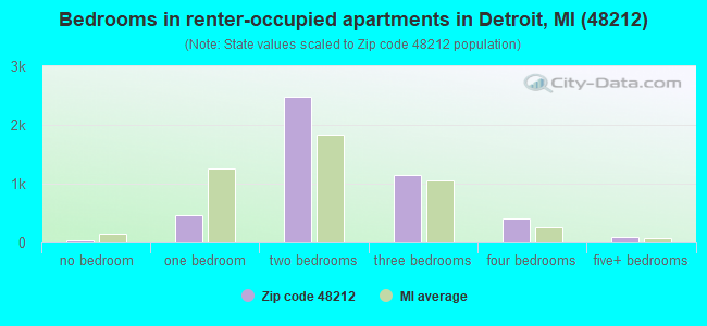 Bedrooms in renter-occupied apartments in Detroit, MI (48212) 