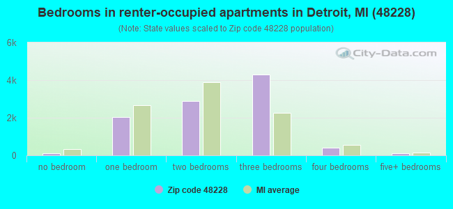 Bedrooms in renter-occupied apartments in Detroit, MI (48228) 