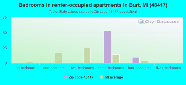 Bedrooms in renter-occupied apartments in Burt, MI (48417) 