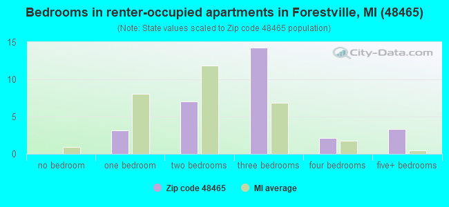 Bedrooms in renter-occupied apartments in Forestville, MI (48465) 