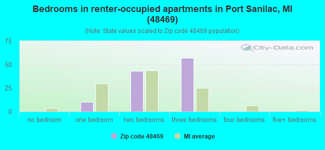 Bedrooms in renter-occupied apartments in Port Sanilac, MI (48469) 
